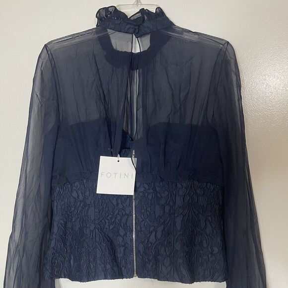 Fotini blue silk high collar chiffon overlay victorian corset size 10 - Picture 9 of 9